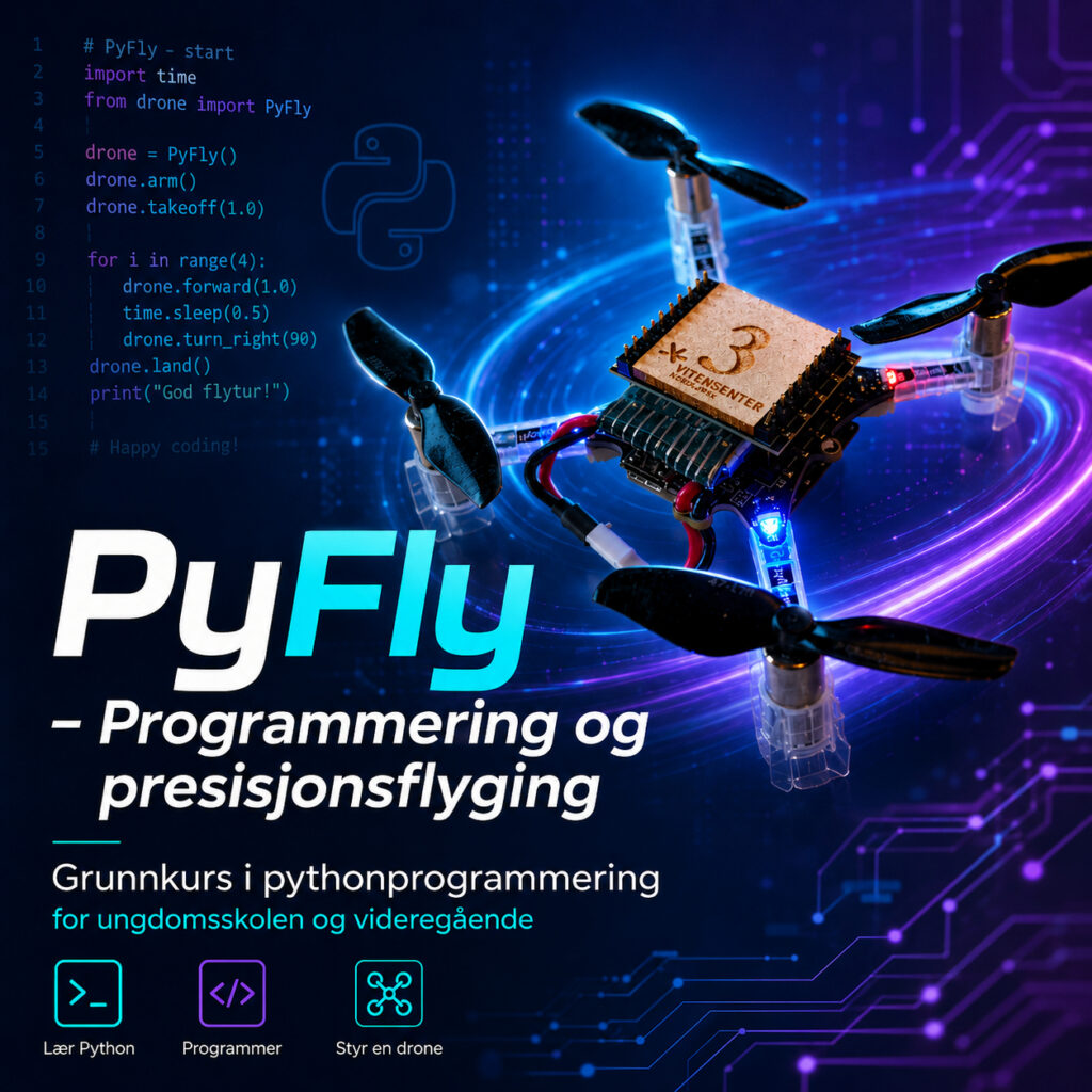 En drone klar for flyvning under et droneprogrammeringskurs.