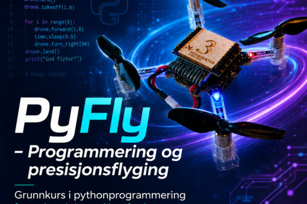 En drone klar for flyvning under et droneprogrammeringskurs.
